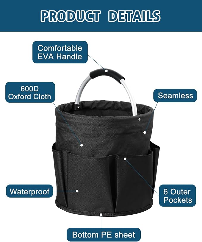 RAYBIN 17L Cleaning Caddy for Cleaning Supplies, Foldable Cleaner Basket | Housekeeping Products Organizer with Handle, Portable Large Storage Bucket for Home, Garden, Outdoor, Camping