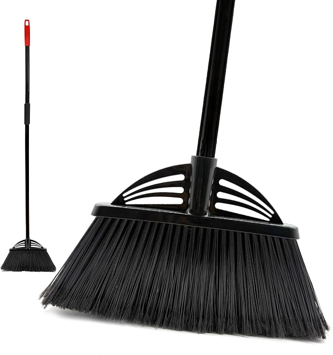 Four-Section Rod Long-Handled Broom,Heavy-Duty Broom, Angle Broom for Outdoor/Indoor（Black+Red）
