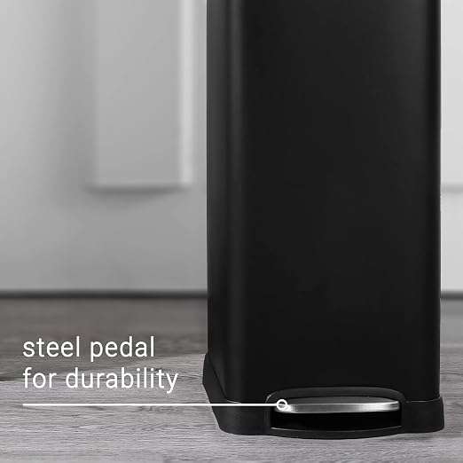 happimess Betty 8 Gal Step Trash Can Soft-Close Lid, Charcoal Black | Fingerprint Resistant, Removable Liner, Semi-Rectangular, Steel Pedal, Iron Powder Coated, 27" Height, Non-Skid Base