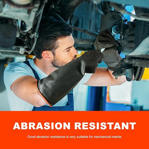 North Tower Heavy Duty Rubber Gloves, Industrial Gloves,Black （14in,1 pair） | Long-lasting and Non-Slip Design,Flexible,Waterproof Reusable for Cleaning, Dishwashing,Industrial and Auto Care. ﻿