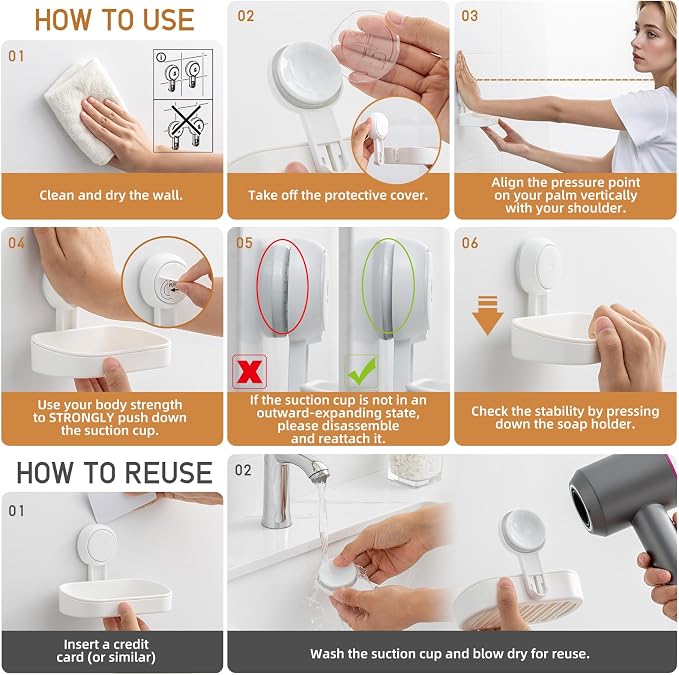 LEVERLOC Soap Holder, Soap Dish for Shower, Suction Cup Bar Soap Holder | 2 Set Soap Bar Holder for Shower, Wall Mounted Self Draining, NO Drill Sponge Holder for Bathroom, Bathtub Kitchen Sink