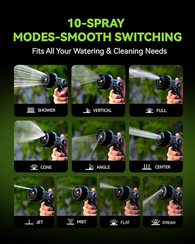 RAINPOINT Full-Metal Garden Hose Nozzle, Heavy Duty Water Hose Nozzle Sprayer With 10 Adjustable Patterns & High Flow,Thumb Control For Flow Adjustment, Ideal For Watering, Washing, Matte Black-2PCS