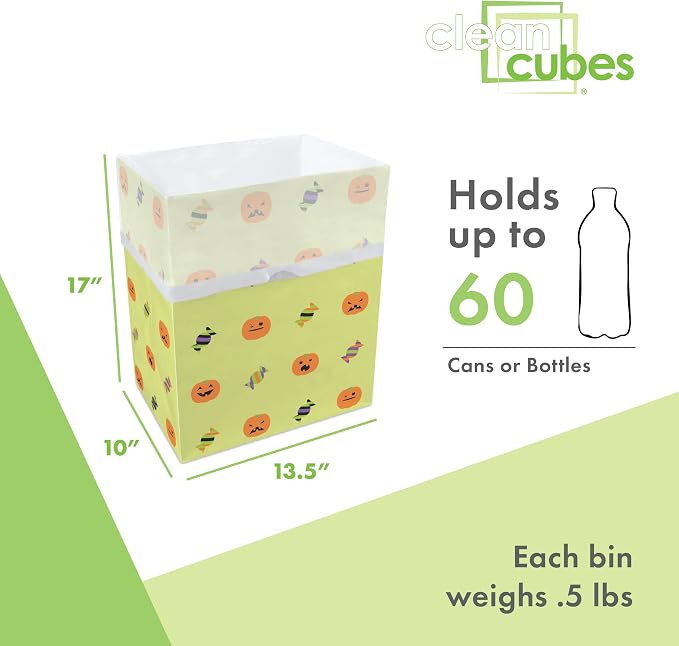 Clean Cubes 13 Gallon Disposable Pop-Up Trash Cans, 3-Pack (Halloween) | Extra Trash Space for Parties and Events, No Assembly Required, Built-In Liner, Wire-Reinforced Opening Stays Fully Open
