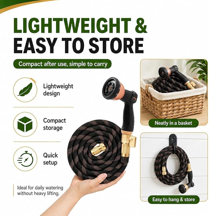 Flexible Garden Hose 100ft,Ultra Lightweight Water Hoses,Leak-Proof,Sturdy | Anti-burst Fabric with 10 Function Sprayer and 3/4" Solid Brass Fittings,Kink-Free&expandable,hose for Yard,Lawn,Outdoor