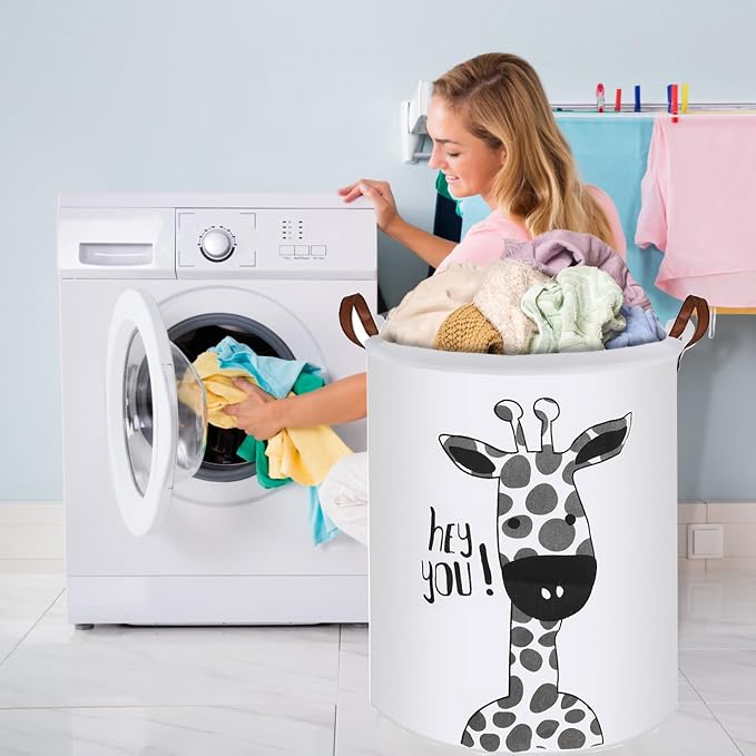 Collapsible Laundry Basket in Bedroom Waterproof Laundry Hamper in Bathroom Large Laundry Bag in College Dormitory Cloakroom Livingroom Nursery Organizer Toy Bin Giraffe-002