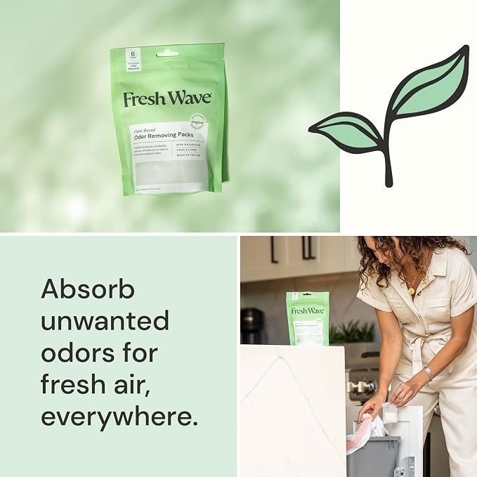 Fresh Wave Odor Eliminator Packs, 6-Pk for Small Spaces & Closets, Original | Plant oil formula, Lasts 15-30 days, No artificial fragrance, Fits shoes, gym bags, trash cans, and diaper pails