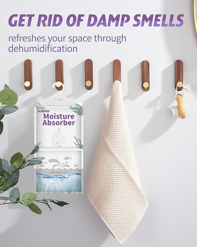 Ksend Moisture Absorbers 8 Packs - 9.8 oz Dehumidifier Bags, Portable Moisture Hanging Bags for Closet, Bathroom and Kitchen, Fragrance Free, 11.8'' x 6.3'' | Closet, Bathroom, Kitchen, Compact Hanging Bag, Odor Eliminator, Humidity Absorber, 9.8 OZ