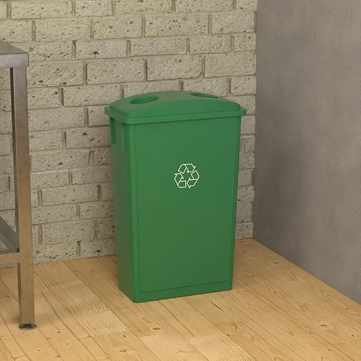 23 Gallon Green Recycle Slim Jim Trash Can with Bottle Slot Lid