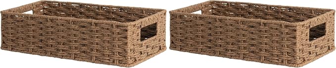 StorageWorks Toilet Tank Tray, Brown Round Paper Rope Bathroom Baskets for Organizing, Toilet Tank Basket, Toilets Organizer with Built-in Handles, 14 ¼"L x 6 ¾"W x 3 ¾"H, 2 Pack