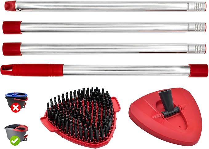 Mop Handle & Mop Base & Scrub Brush Set for Ocedar, Mop Handle for O Cedar, Spin Mop Replacement Handle for Ocedar, 30" to 58" Mops Handles for Cedar Spin Mops & H2pro Flat Mop, Mop Base & Scrub Brush