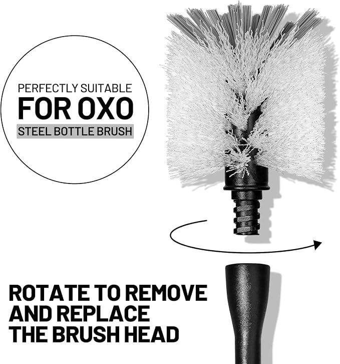 Bottle Brush Refill Heads for OXO Stainless Steel Bottle Brush Only, 4-Pack | Bottle Brush Replacement Head for Cleaning Water Bottles, Baby Bottles, Glassware, Mugs, Tumblers