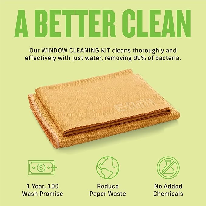 E-Cloth Window and Glass Cleaner Kit, Just Add Water - 1 Kit | Chemical-Free Cleaning - Reusable & Machine Washable Towel, Versatile Use for Mirrors, Cars, & Lenses, Tangerine Orange