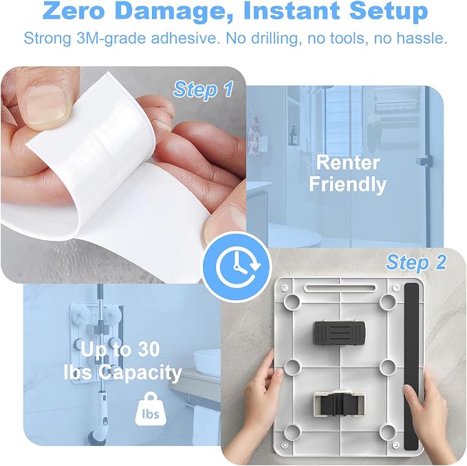 layyah Spin Scrubber Wall Mount Organizer Rack | Electric spin scrubber wall mount organizer, adhesive or screw install, holds 6 brush heads bathroom shower storage