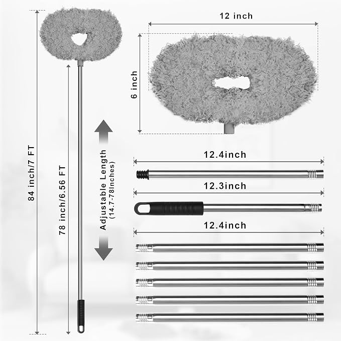 Eunice Ceiling Fan Cleaner Duster with Extension Pole | 13-78Inch Reusable Fan Blade Cleaning Tool for Cobweb Walls and Door Window