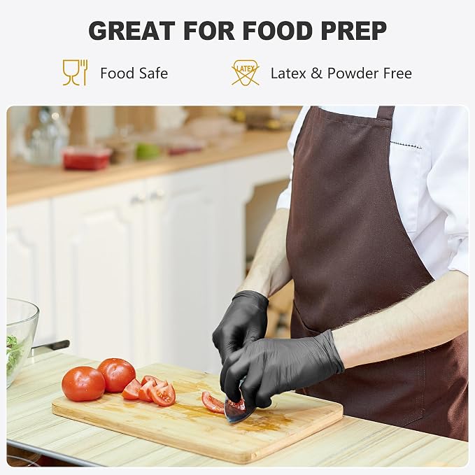 Black Vinyl Gloves, Food Grade Gloves Disposable Latex Free | Powder Free Guantes for Cleaning, Cooking, Food Prep