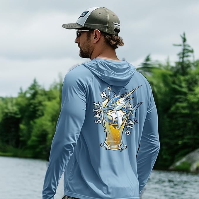 Palmyth Men's Fishing Hoodie UPF 50+ Long Sleeve with Face Mask Neck Gaiter | Zipper Pocket, Thumb Loops, Quick-Dry, Side Mesh Panels, Lens Cleaning Cloth