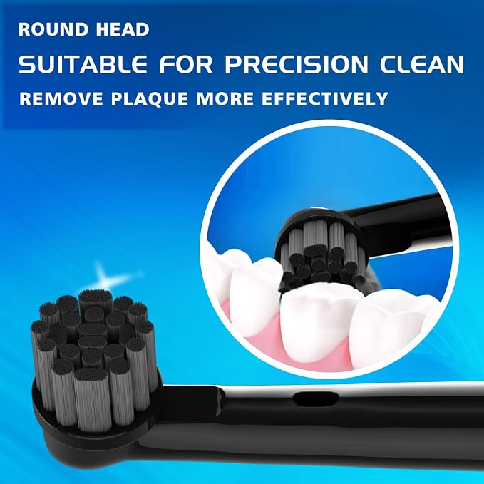 Replacement Brush Heads for Oral B Braun Electric Toothbrush,Black | 4Pcs,Bamboo-Charcoal Infused Bristles,Small Round Head for Pro,Vitality and Smart Series,End-rounded DuPont Bristles