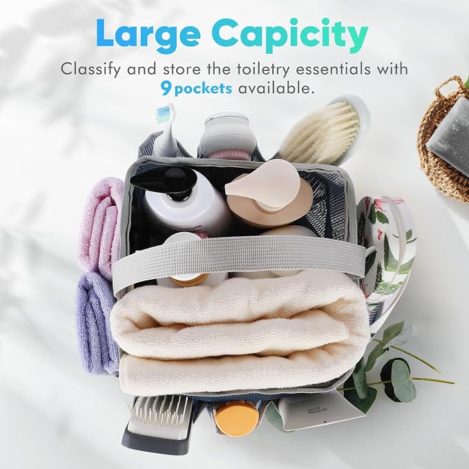 EUDELE Mesh Shower Caddy Portable for College Dorm Room Essentials,Portable Shower Caddy Dorm with 9-Pocket Large Capacity, Shower Bag for Beach, Swimming, Gym, Travel essentials, Navy Blue-Grey