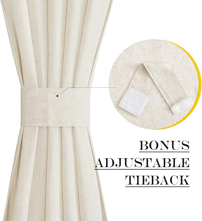 NICETOWN Natural French Sheer Door Curtains 72 inches Long for Privacy | Light Filtering, Rod Pocket with Tieback, Farmhouse French Door Shade for Front Back Window Cover, 1 Panel, Off White