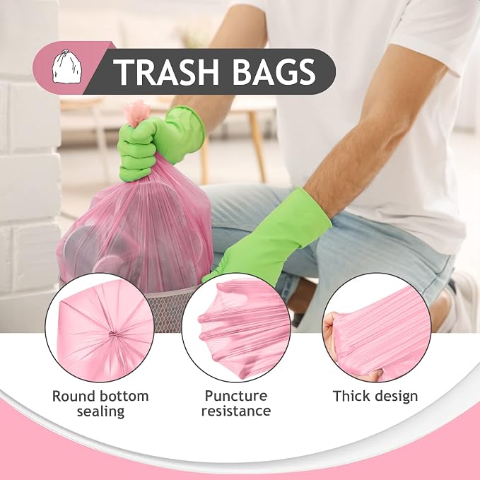 Teivio Pink Trash Bags 2 Gallon 170 Count Bathroom Garbage Bags | Fit 5-8 Liters,1.5,1.6,1.8Gal,Mini Plastic Waste Basket Bins Can Liners for Home Bathroom Office Car dog poop bags