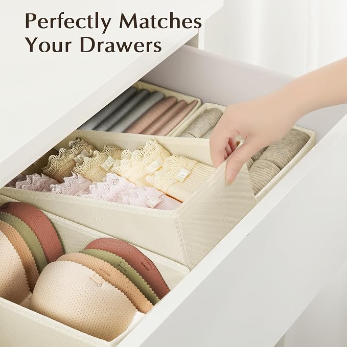 DIMJ Drawer Organizers for Clothing, Set of 8 Fabric Closet Organizers and Storage, Dresser Organizers, Drawer Dividers for Baby Clothes, Socks, Belt, Tie (Beige)