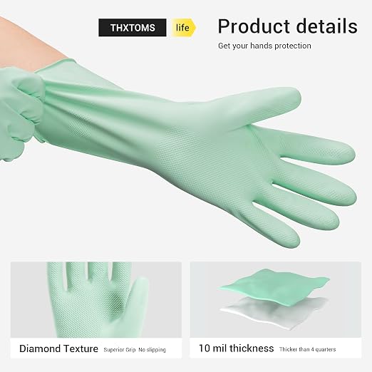 ThxToms Reusable Nitrile Dishwashing Gloves, Latex Free, 10 Mil, M | 4 Pairs, Flexible, Skin-Friendly & Anti-Slip Design for Kitchen Household & Bathroom Cleaning ,Waterproof, Ideal for Dishes