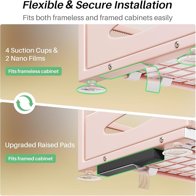Under Sink Organizer, 1-Pack Pull Out Cabinet Organizer 2 Tier Metal Slide Out Storage Shelf Rack, L-Shaped Adjustable Height,Mesh Sliding Drawer for Kitchen, Bathroom, Laundry, Pantry, Pink, XL