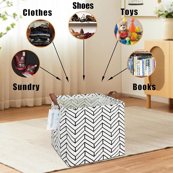 Square Storage Baskets Children Shelves Gift Toy Organizer Room Geometric | Laundry Hamper Collapse Canvas with Handles for Organizing Home Kitchen Children Toys Office Closet Shelf