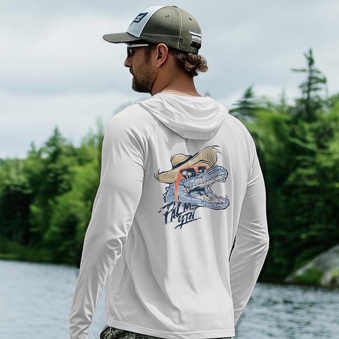 Palmyth Men's Fishing Hoodie UPF 50+ Long Sleeve with Face Mask Neck Gaiter | Zipper Pocket, Thumb Loops, Quick-Dry, Side Mesh Panels, Lens Cleaning Cloth