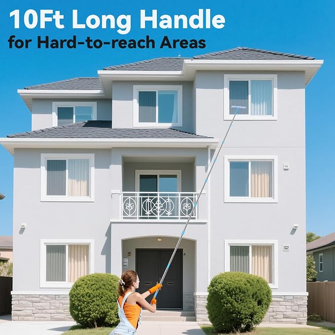 10FT/118Inch Professional Window Squeegee,Window Cleaner Tool with Extendable Long Handle,Window Squeegee Equipment for Indoor Outdoor High Windows, Shower Glass, Car Glass(Blue)
