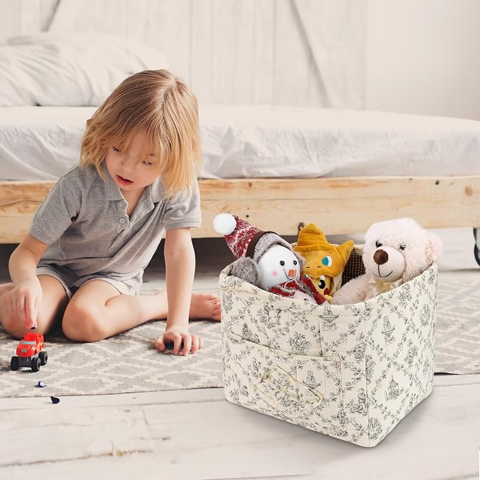 Storage Basket Boho Fabric Large Collapsible Floral Laundry Nursery Hamper Portable Folding Storage for Clothes Toys (Vine-Coffee)