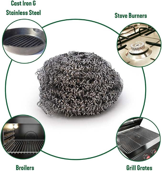 Pine-Sol Heavy-Duty Stainless Steel Scrubbers | Won’t Rust or Splinter | Scrub Sponges for Cast Iron, Oven Racks, Grills, 3 Pack