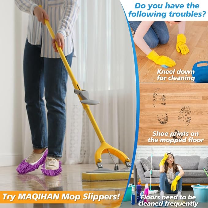 MAQIHAN 10 Mop Slippers for Floor Cleaning - 5 Pairs Microfiber Mop Socks | Size 8 Washable Mopping Slippers, Dusting Slippers, Mop Shoes Covers, Mopping Socks, Cleaning Tools for House Hardwood Floor