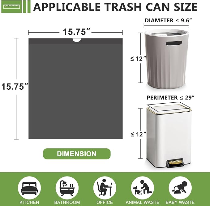1.6 Gallon Small Trash Bags,132 Count Mini Drawstring Garbage Bags Unscented fit 4.5-8 Liter,1.3-1.6 Gallon Thick Plastic Wastebasket Liners for Bathroom Bedroom Office Toilet(Black)