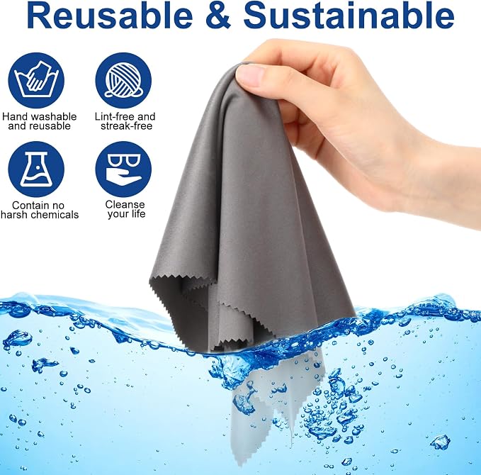 Frienda 12 Pack Microfiber Cleaning Cloth,Gray | 12x12 Inch Large for Eyeglasses Screen Lens, Reusable Washable, Streak-free Lint-free, Cameras Phones Tablets Monitors