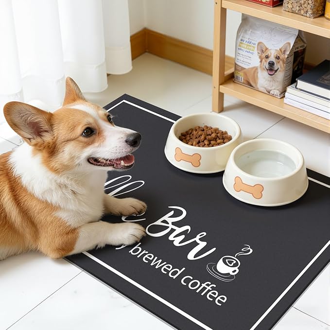 Findosom 12"x 20" Dish Drying Mat, Super Absorbent & Cuttable Coffee Mat, Hide Stain Bar Mat for Kitchen Counter, Coffee Bar Accessories, Black (Pack of 2)