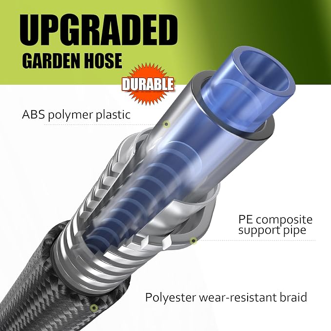Relxitl Garden Hose, Flexible Water Hose, Ultra Lightweight Non-Expanding hose with 10 Function Sprayer, Leak proof, Pressure Resistant for Yard, Outdoor (Green, 50FT)