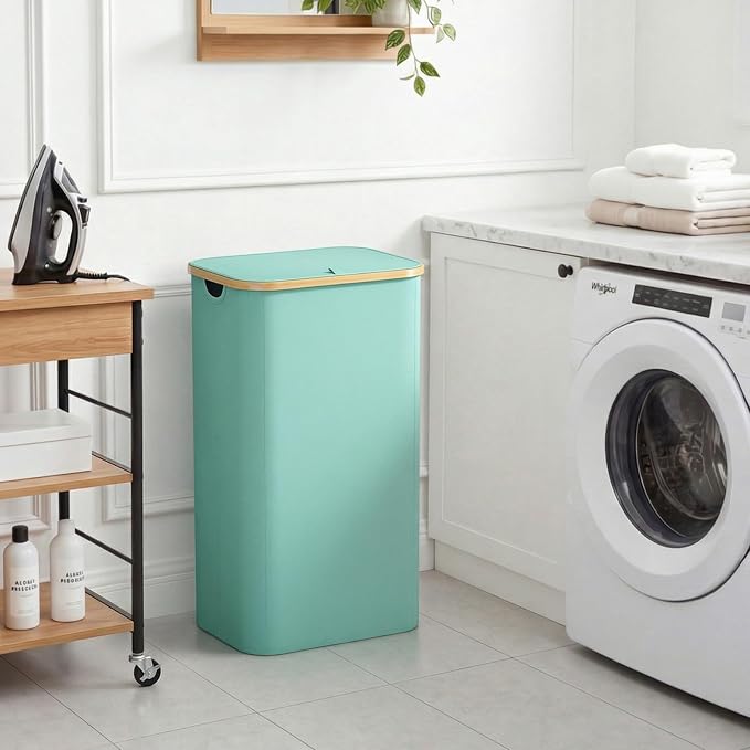Lifewit 105L Laundry Basket with Lid, Clothes Hampers for Laundry with Bamboo Handles and 1 Removable Bag, Large Foldable Laundry Hamper for Bedroom, Bathroom, Dorm, Laundry Room, Sage Green
