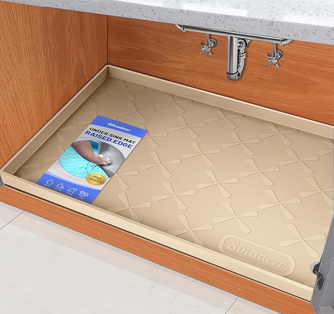 SIKADEER Waterproof Under Sink Mat 22" x 22" Silicone Mat Cabinet Protector | Heavy Duty Kitchen Cabinet Liner, Easy Press Drain, Home Essentials for Pet Feeding, Boots, Bathroom, Organizers & Storage