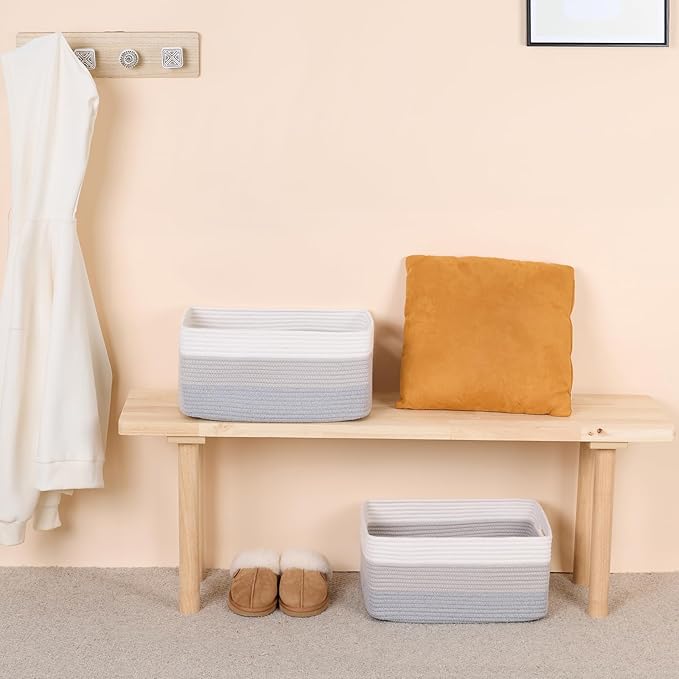 MiniArk Large Storage Baskets for Organizing, 17 x 13 x 7.5” Closet Shelf Baskets for Clothes Blanket Towels, Baby Nursery, Toy Bins Box, Woven Rope Baskets, 4 Packs Gradient Grey