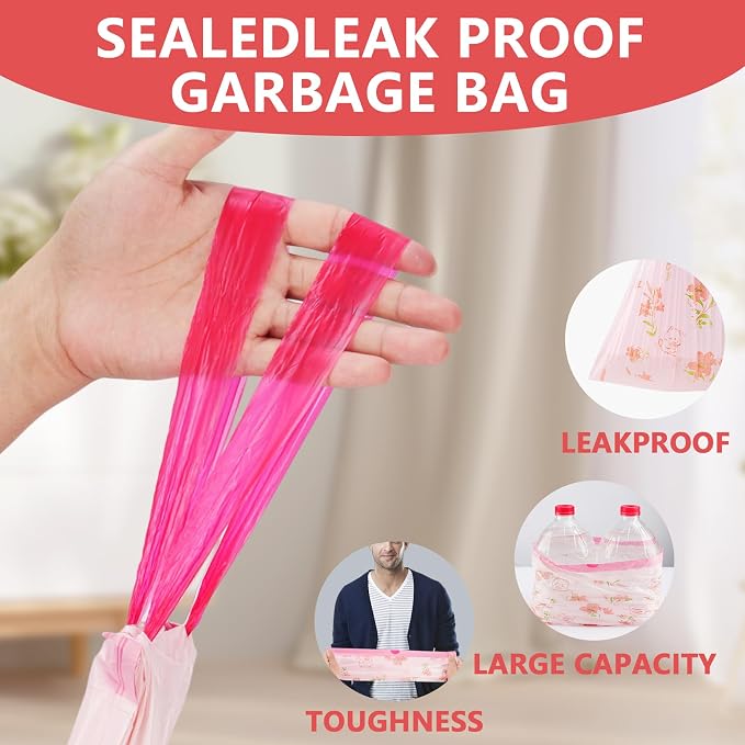 Trash bags, 4 Gallon Trash Bags Drawstring, Colorful & Portable Small Trash Bags with Lily Printed, Tear-Resistant Garbage Bags 4 Gallon for Bathroom Office Trash Cans, 30 Count