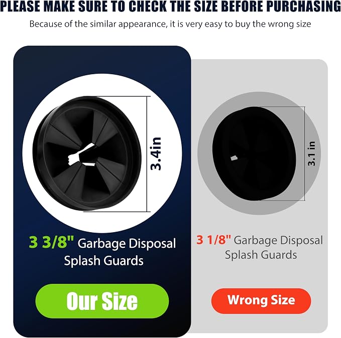 3 3/8" Garbage Disposal Splash Guard Replacement for InSinkErator Evolution | QCB-AM rubber Drain Insert, Sink Baffle, Garbage Disposer Accessories, Upgraded Removable Quiet Collar Drain Plugs, Black