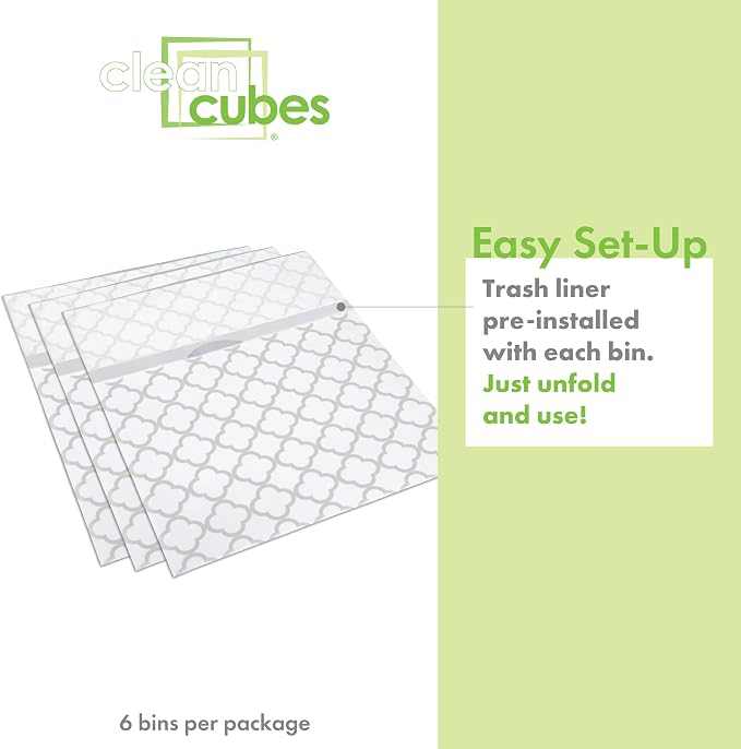 Clean Cubes 13 Gallon Disposable Pop-Up Trash Cans, 6-Pack (Trellis) | One Pack Covers the Whole Party, Place a Bin in Every Corner, No Assembly, Built-In Liner, Toss the Whole Bin When Full