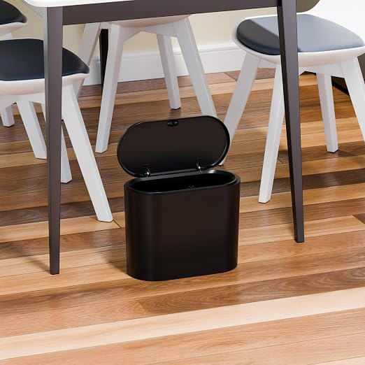 Yieach 3.17 Gallon Thin Small Black Bathroom Trash Can with Lid,12L Small Pet/Dog Proof Slim Trashcan and Skinny Covered Trash Can,Plastic Covered Wastebasket,Garbage Can for Kitchen,Office,RV,Bedroom