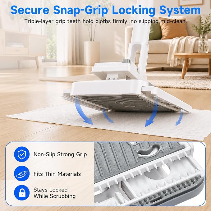 Mini Bathroom Spot Cleaning Mop, Lightweight Small Dust Mop | No-Touch Snap On Grip, Great for Tight Gaps, Fits Paper Towels, Face Cloths & Rags, Glide & Wipe Dirt, Water Stains, 5 Pads