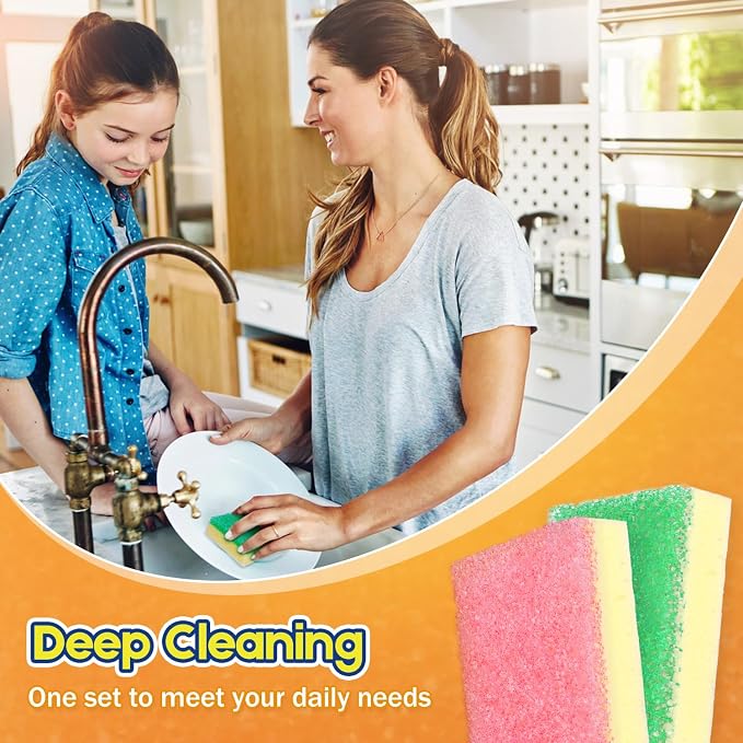 LAUNDRYLUX Scrub Sponge, Dual-Sided Temperature-Responsive Scrubber | Non-Scratch - Multipurpose Dish Sponges for Kitchens, Bathrooms, and Outdoor Use - 12 Pack