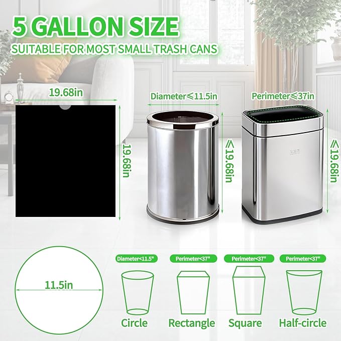 100 Count Small Drawstring Trash Bags for 5-Gallon Trash Cans, Thick Pre-separated Garbage Bags, Mini Wastebasket can Liners for Bathroom Bedroom Office(Black)