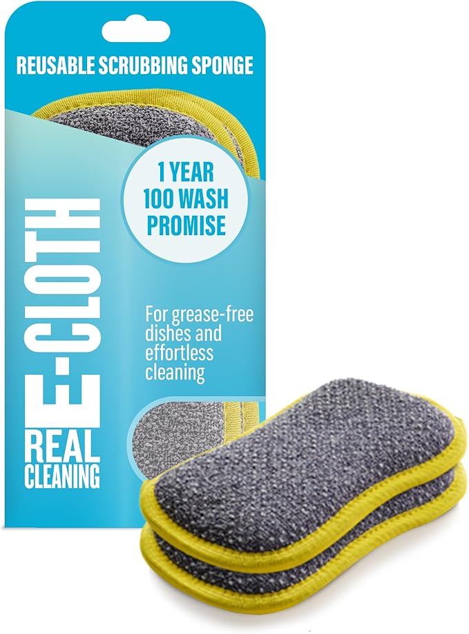 E-Cloth Washing Up Pad, Premium Microfiber Non-Scratch Kitchen Dish Scrubber Sponge, Ideal for Dish, Sink and Countertop Cleaning, 100 Wash Guarantee, Yellow, 2 Pack
