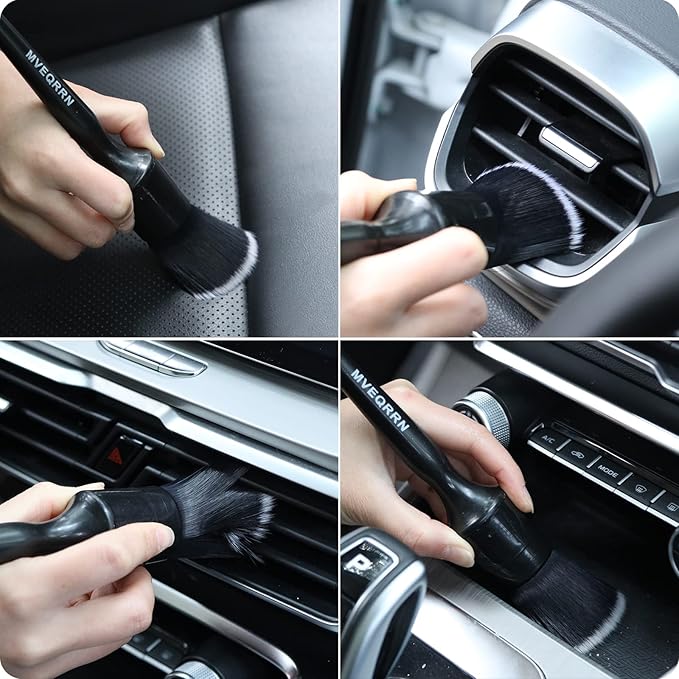 MVEQRRN 6 Pcs Car Detailing Brush Set, Boars Hair & Soft Cleaning Brushes | No Scratch,Detailing Brush for Air Vent,Leather Seat,Detail Brushes Car Detailing for Interior Exterior