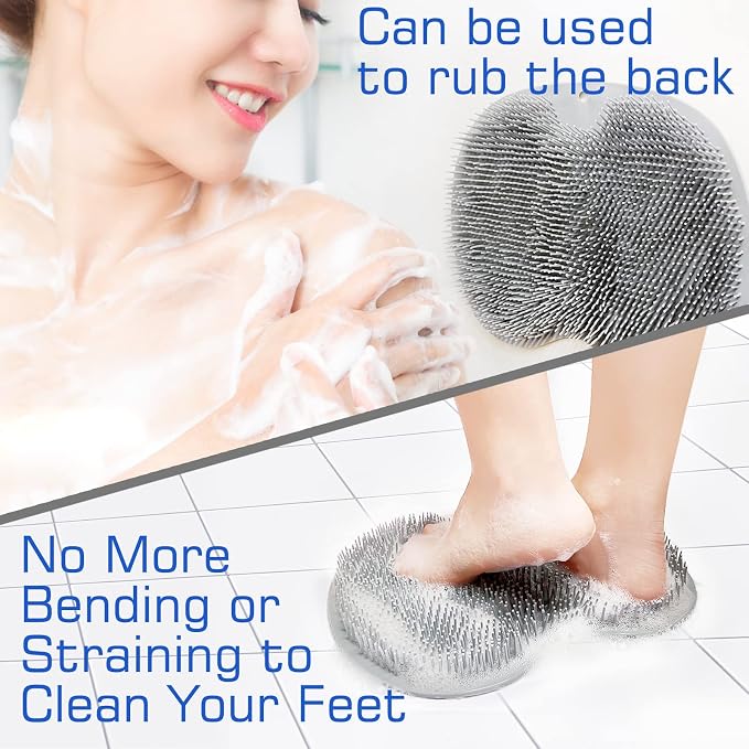 2PACK Shower Foot Scrubber Mat Back Washer Back Exfoliating Bath Wash Pad Wall Mounted Slip Suction Cups Foot Scrubber for Use in Shower Cups Foot Cleaner for Men and Women